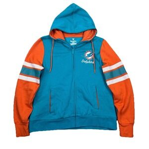 Fanatics Womens Size Med Miami Dolphins Teal Orange Full Zip Hoodie‎ Sweatshirt